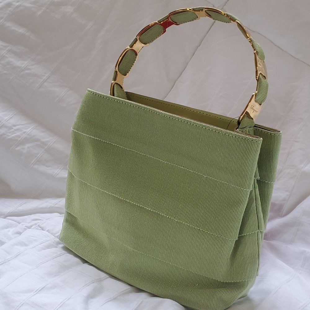 Salvatore Ferragamo Apple Green Grosgrain Purse